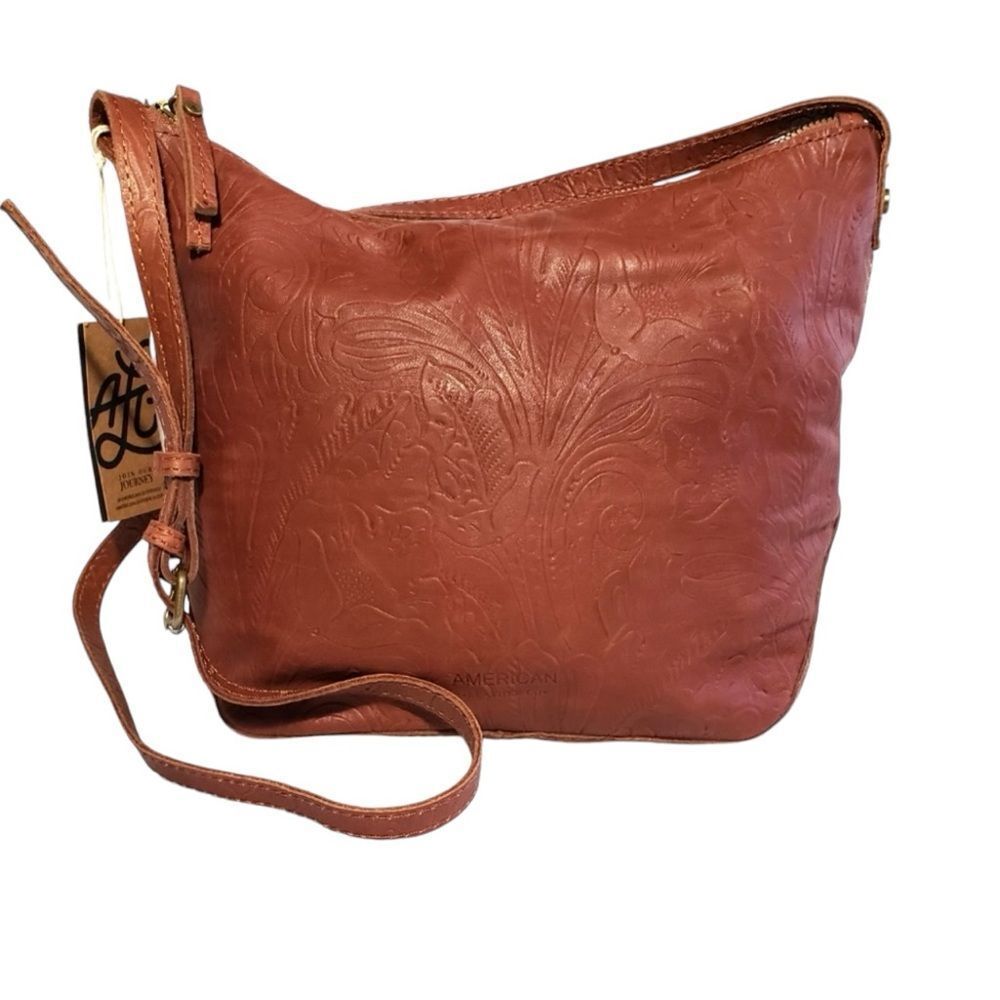 American Leather Co Dayton Crossbody Brandy Tooled Bag